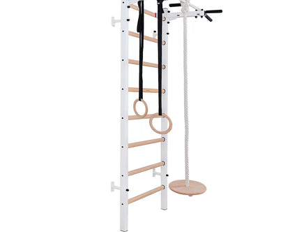 BenchK S2 White - 221W with PB2W Steel Pull-Up Bar + A204 Gymnastics Accessories