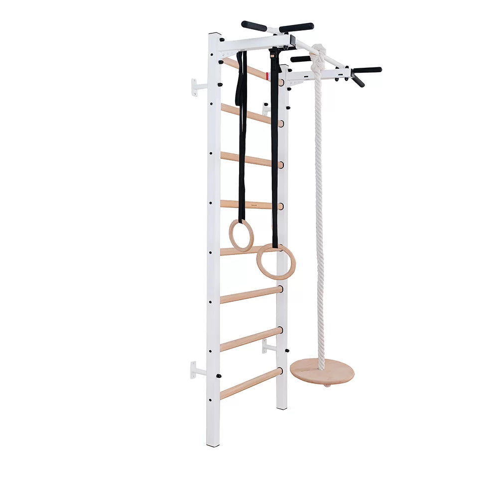 BenchK S2 White - 221W with PB2W Steel Pull-Up Bar + A204 Gymnastics Accessories