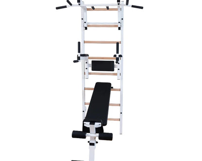 BenchK S2 White - 233W with PB3W Steel Pull-Up Bar + Dip Bar & Workout Bench