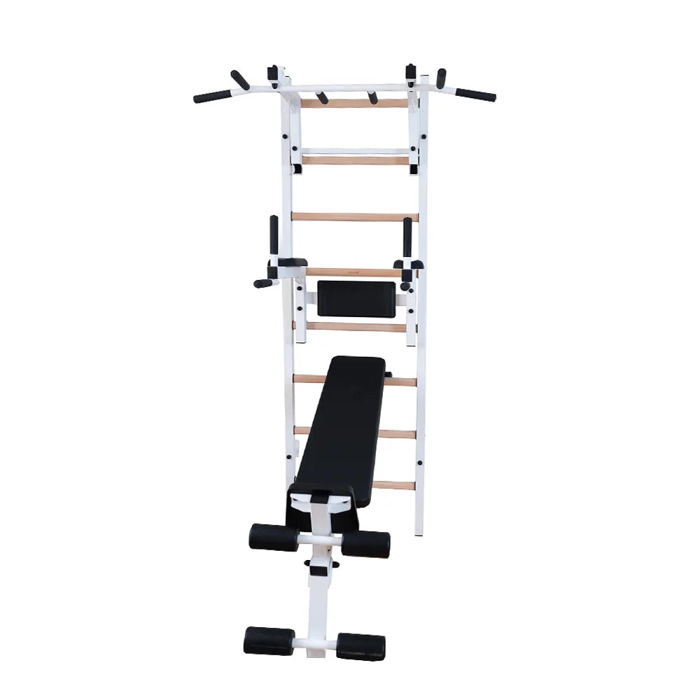 BenchK S2 White - 233W with PB3W Steel Pull-Up Bar + Dip Bar & Workout Bench