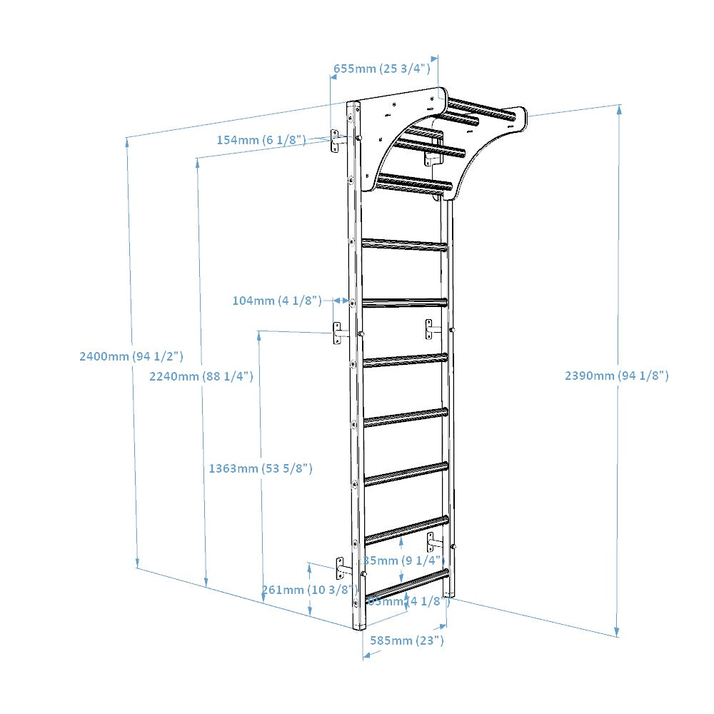 BenchK 711 Series 7 - Black - Wall Bars with Wooden Pull-Up Bar