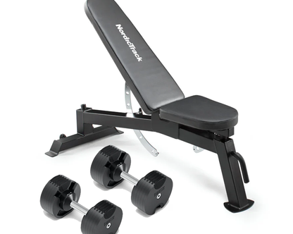 Nüobells 5-50lb Adjustable Dumbbell Pair & NordicTrack Bench Combo