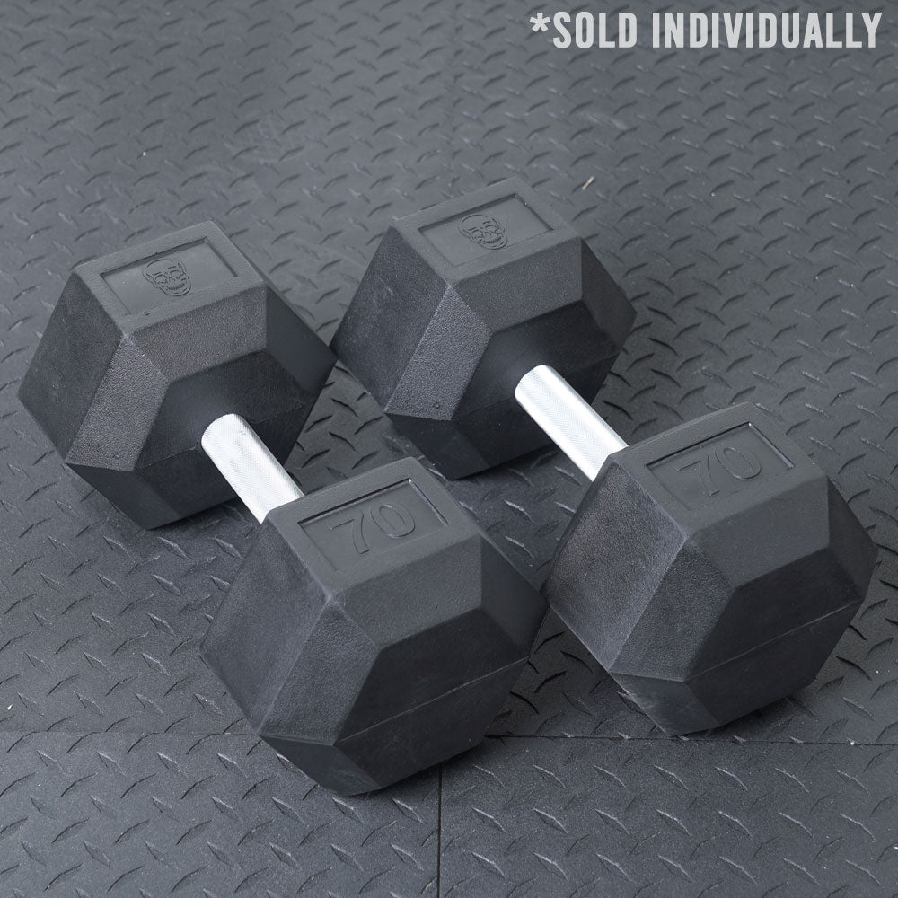 GR 70lbs RUBBER HEX DUMBBELL