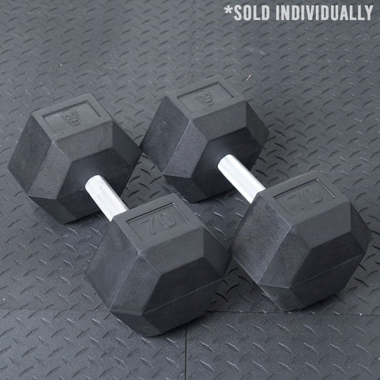 GR 70lbs RUBBER HEX DUMBBELL