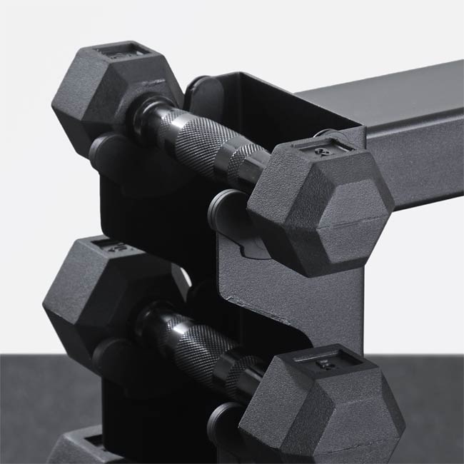 3-22.5lb Virgin Rubber Hex Dumbbell Set with Rack