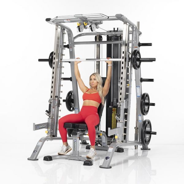 TuffStuff Fitness EVOLUTION SMITH MACHINE / HALF CAGE ENSEMBLE (CSM-725WS) Strength Machines Canada.