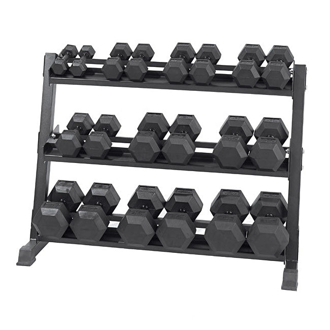 5-50lb Virgin Rubber Hex Dumbbell Set with Stand